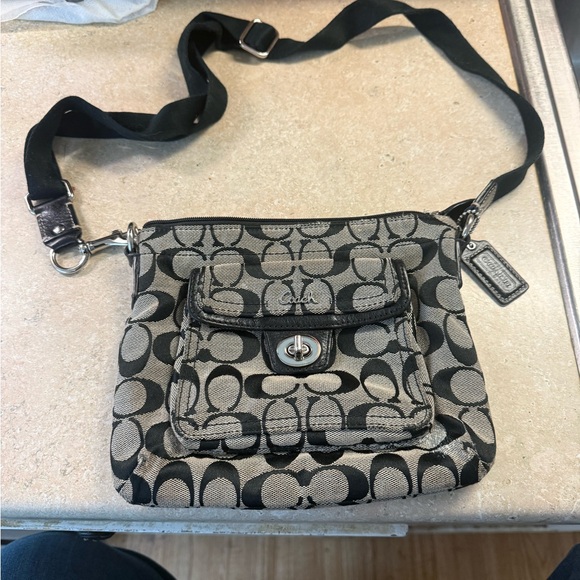 Coach Black and Khaki Signature Canvas Small Crossbody Bag - Picture 4 of 9